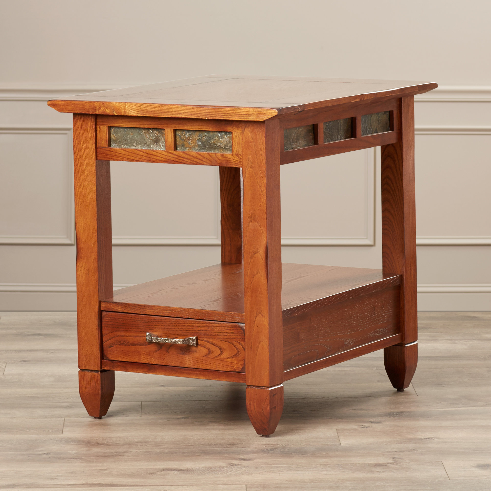 Loon Peak Slatestone Solid Wood End Table in Distressed Rustic Oak Reviews Wayfair